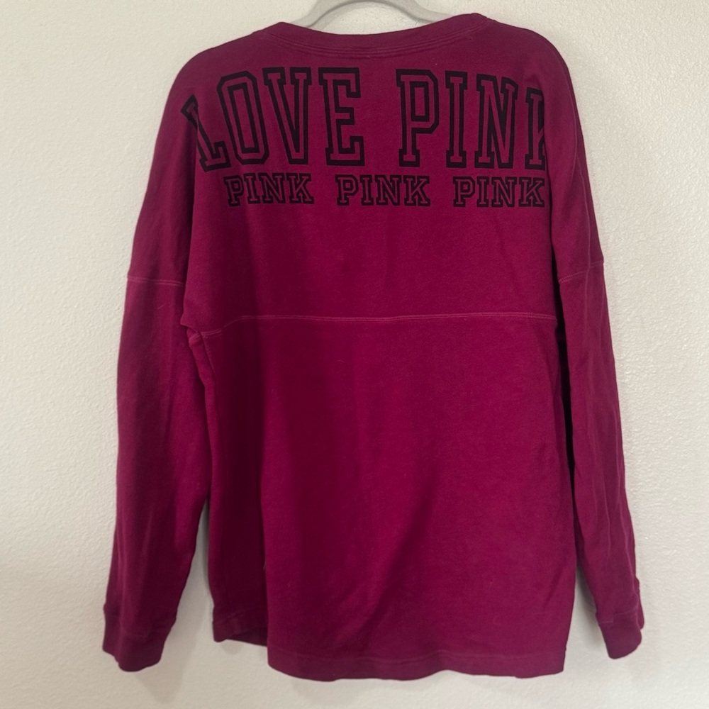 Victoria's Secret PINK Long Sleeve Crewneck Sweatshirt LOVE PINK Raspberry L - Picture 3 of 6
